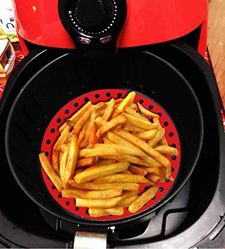 PINEPOEM Air Fryer Liners Reusable Silicone, Bamboo Steamer Liner, Perforated Liner for Air Fryer