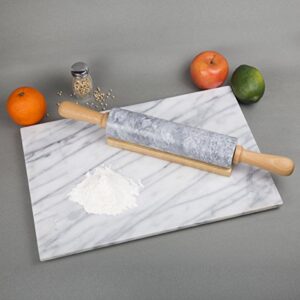 Creative Home Deluxe Natural Marble Rolling Pin with Wooden Handles and Cradle Kitchen Baking Pastry Tools for Pizza Dough Fondant Pie Crust, 2.3" Diam. x 18" L, Off-White (color may vary)