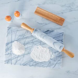 Creative Home Deluxe Natural Marble Rolling Pin with Wooden Handles and Cradle Kitchen Baking Pastry Tools for Pizza Dough Fondant Pie Crust, 2.3" Diam. x 18" L, Off-White (color may vary)