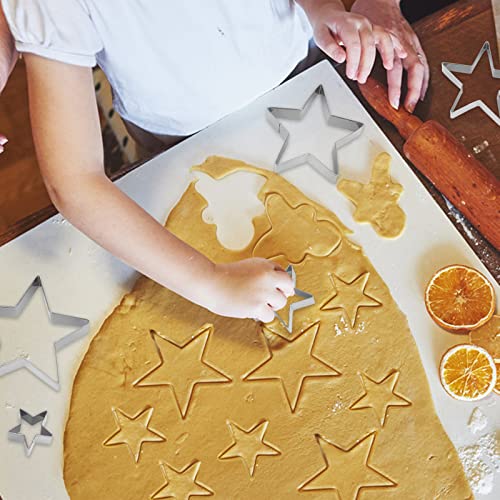 Prasacco 5 Pieces Star Cookie Cutters Set, Stainless Steel Five-Pointed Star Cutter Star Shaped Cookie Cutter Biscuit Molds Fondant Cake Cookie Cutter for Kids Chrismas Holiday Birthday Party