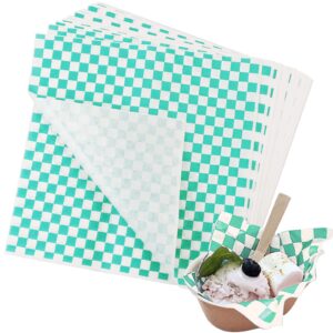 hslife 100 sheets checkered dry waxed deli paper sheets, paper liners for plastic food basket, wrapping bread and sandwiches (green)