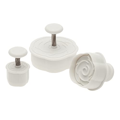 Ateco Rose Plunger Cutters, Set of 3 Sizes, for Cutting Decorations & Direct Embossing, Spring-loaded Handle, Food Safe Plastic