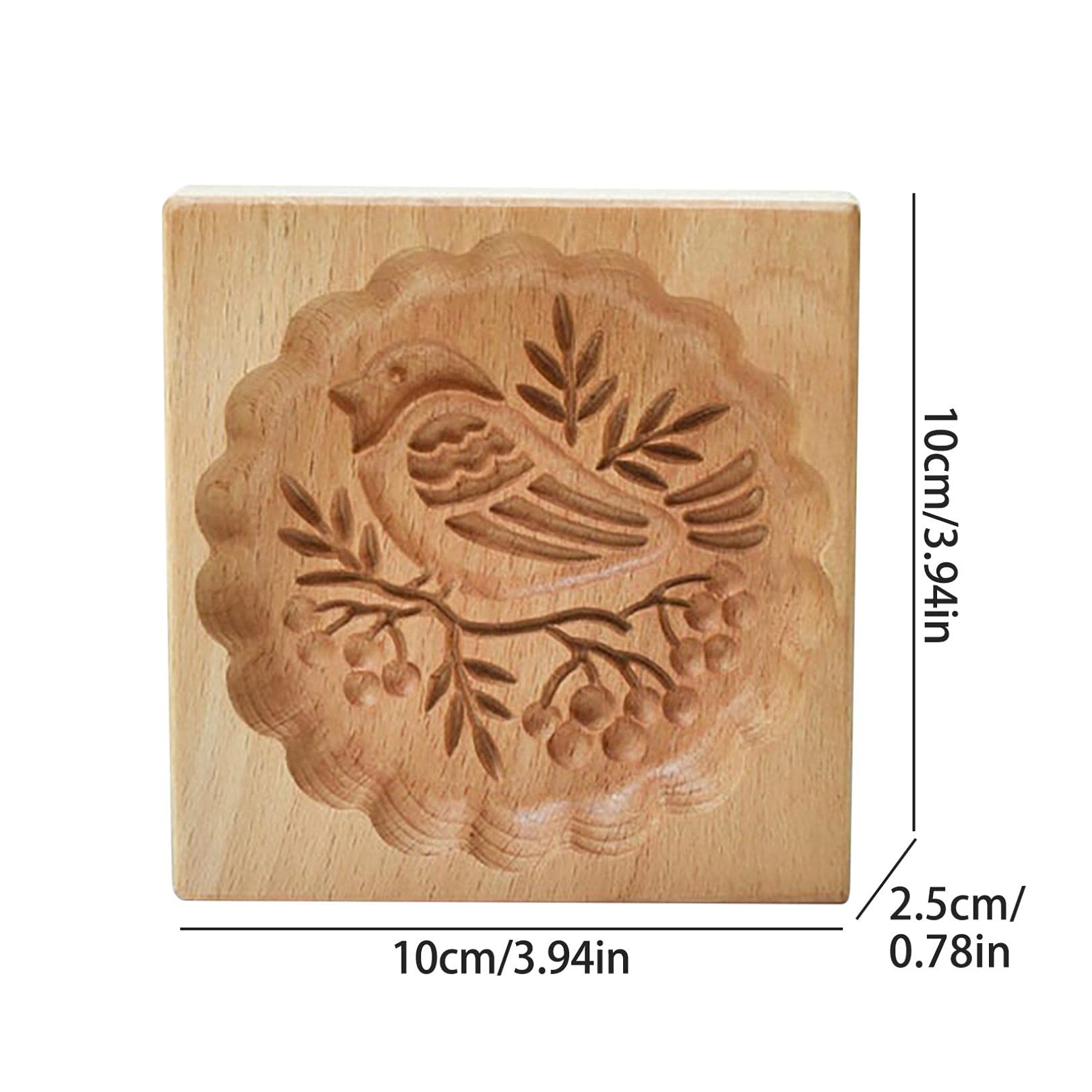 ROTORS Wooden Animal Cookie Molds,Press Type Cookie Cutter With 3D Hen, Bird,Rabbit,Fish Design,Wood Biscuit Molds With Good Wishes for Baking (Bird)