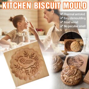 ROTORS Wooden Animal Cookie Molds,Press Type Cookie Cutter With 3D Hen, Bird,Rabbit,Fish Design,Wood Biscuit Molds With Good Wishes for Baking (Bird)