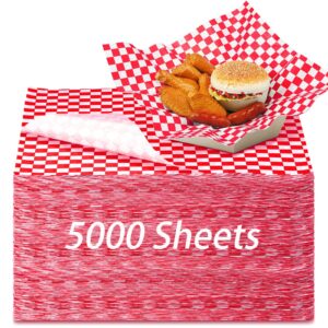 5000 sheets sandwich wrap sheet 12 x 12 inch wax paper bulk fast food basket liners disposable parchment paper grease resistant paper for party restaurant wrapping bread fries (red, white)