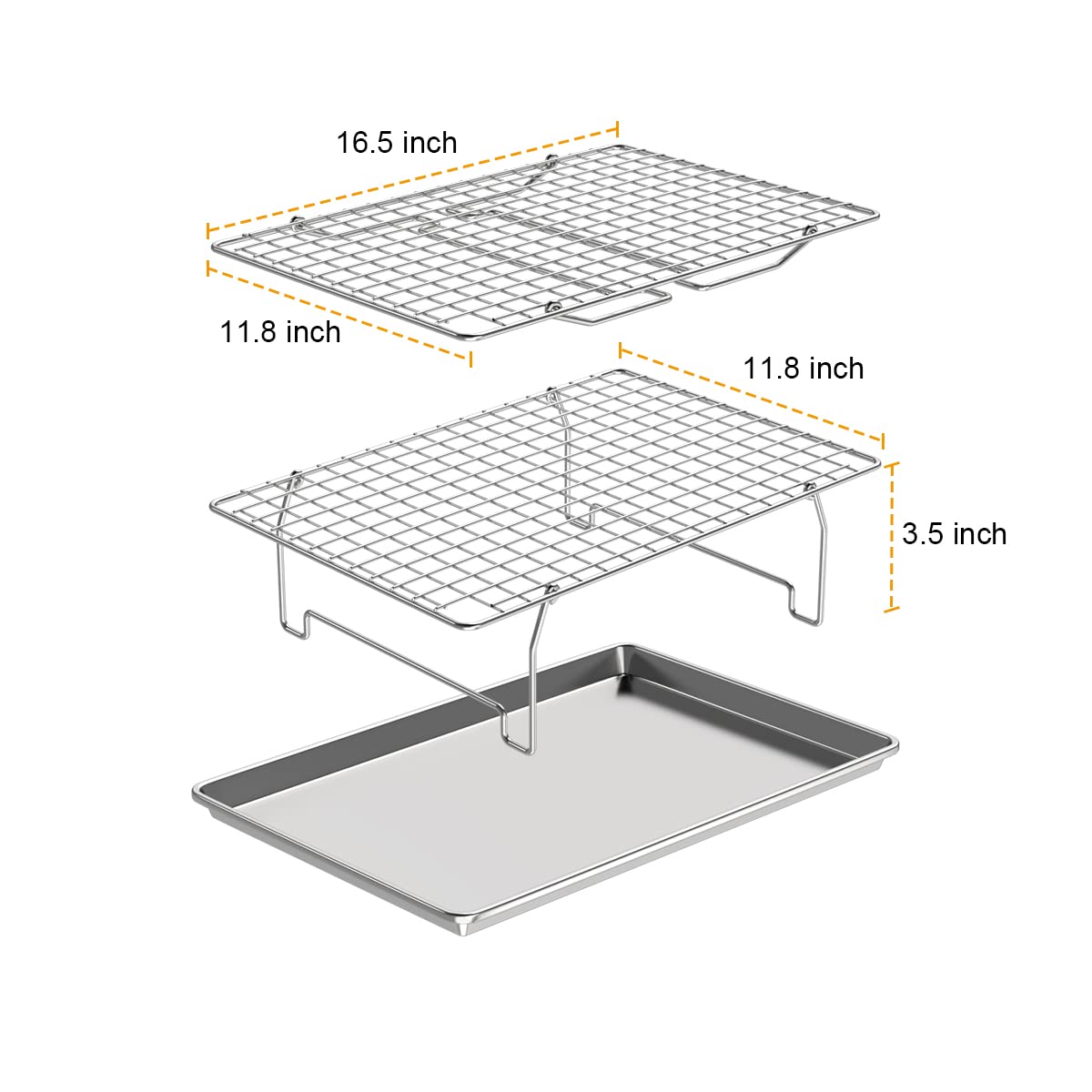 Blackhoso 3-Tier Cooling Rack with Baking Sheet for Cookies Cakes Pies, Baking Jerky Rack 304 Stainless Steel, Oven & Dishwasher Safe