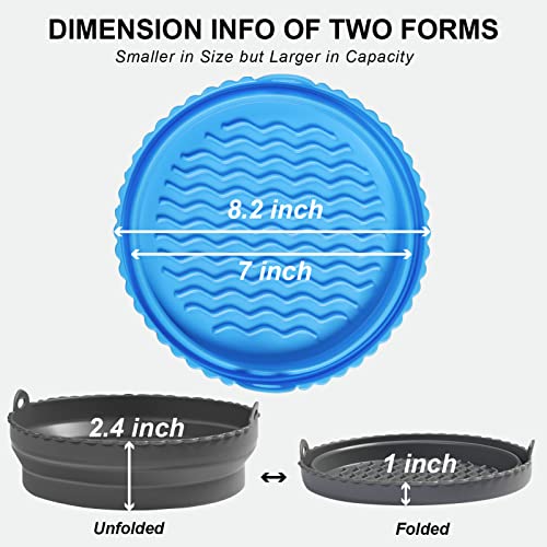 Greenby 2PCS Reusable & Foldable Silicone Air Fryer Liners for 4-6QT 8-9inch Air Fryer Basket Food Safe BPA Free Dishwasher Safe Heat Resistant Replacement for Flammable Paper Liner (Blue&Grey)