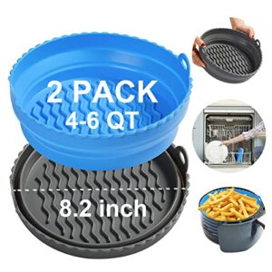 greenby 2pcs reusable & foldable silicone air fryer liners for 4-6qt 8-9inch air fryer basket food safe bpa free dishwasher safe heat resistant replacement for flammable paper liner (blue&grey)