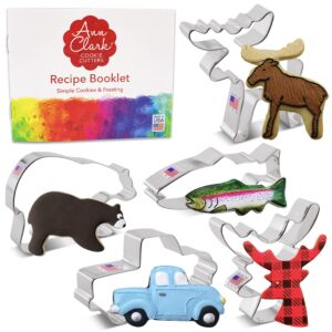 hunting cookie cutters 5-pc. set made in usa by ann clark, deer head, grizzly bear, moose, trout fish, truck