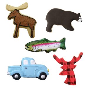 Hunting Cookie Cutters 5-Pc. Set Made in USA by Ann Clark, Deer Head, Grizzly Bear, Moose, Trout Fish, Truck