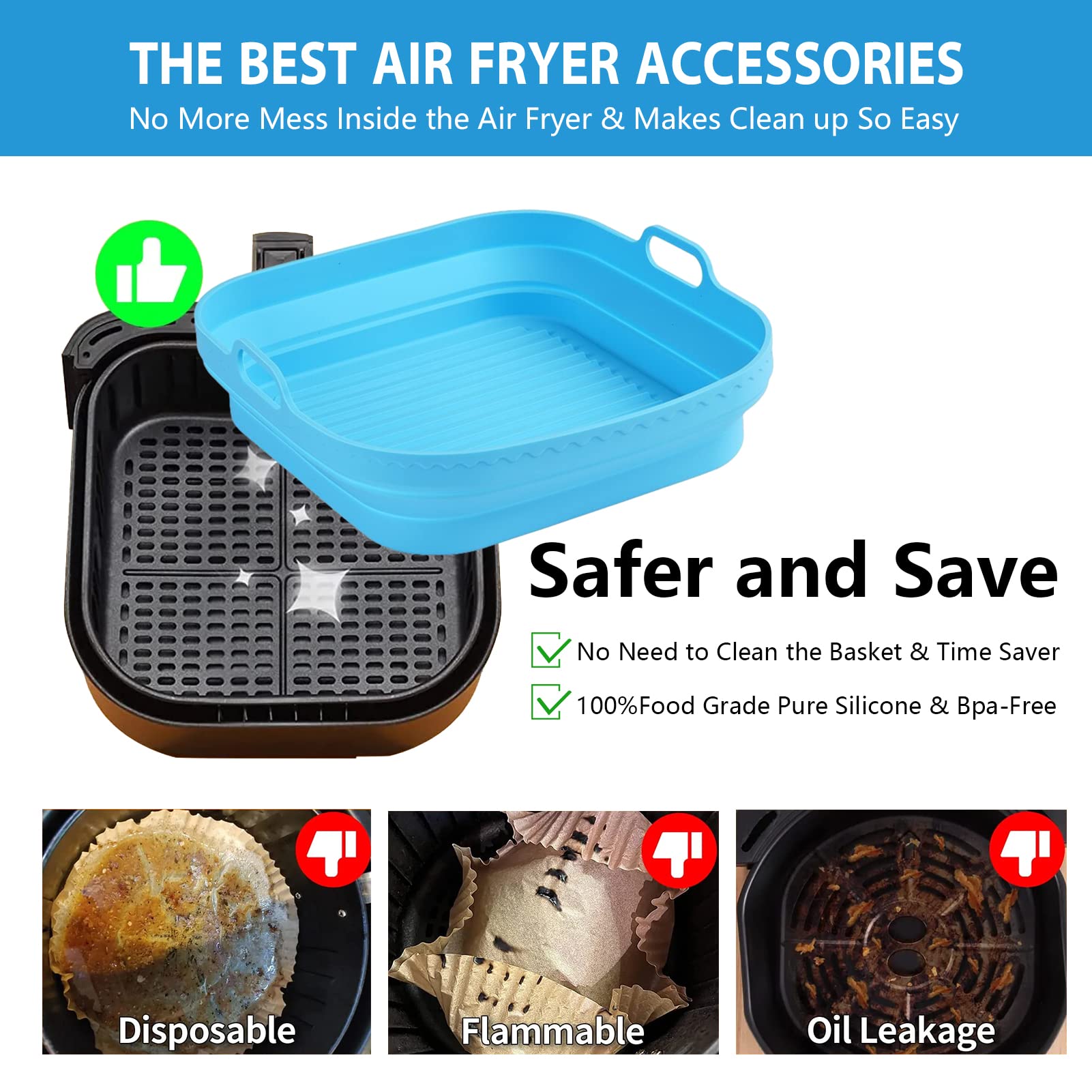 2-Pack Silicone Air Fryer Liners, Thicken Fold Air Fryer Silicone Pot, 8.5inch Reusable BPA Free Air Fryer Silicone Basket for 6-8 QT Air Fryer Baking Tray Oven Accessories