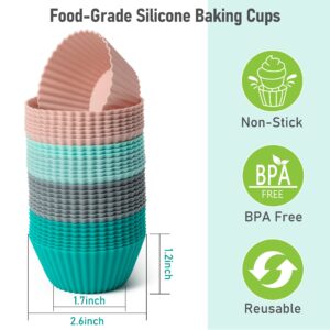 R HORSE 32Pcs Silicone Baking Cups Cupcake Liners Food Grade Silicone Baking Cups Non-Stick Cupcake Wrappers Washable Muffin Liners Reusable Silicone Cupcake Molds for Pan Oven Microwave Dishwasher