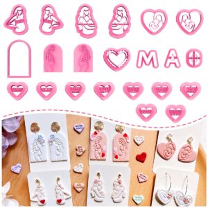keoker mom heart polymer clay cutters, mothers day clay earring cutters, 22 shapes polymer clay cutters for earrings, mama stamp clay cutters for polymer clay jewelry