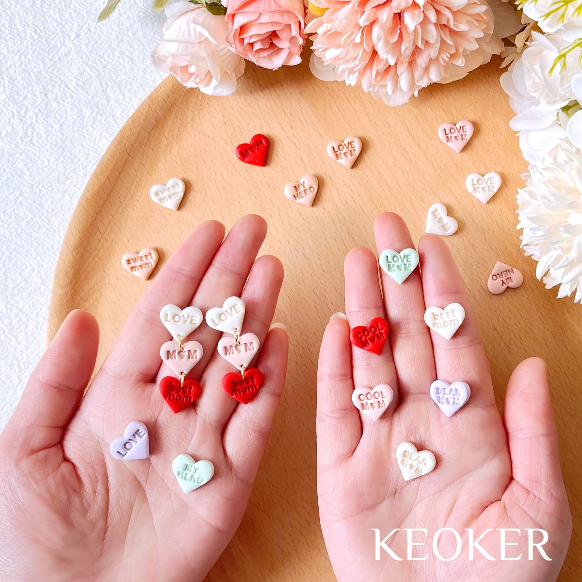 KEOKER Mom Heart Polymer Clay Cutters, Mothers Day Clay Earring Cutters, 22 Shapes Polymer Clay Cutters for Earrings, Mama Stamp Clay Cutters for Polymer Clay Jewelry