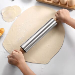 Rolling Pin with Wooden handle,9.6inch Stainless Steel Roller, rolling pins for baking,Which can be used to make Pizza, Pie Crust, Cookies, Pastry,sugar，Pasta and other dough.By Amber&Sean