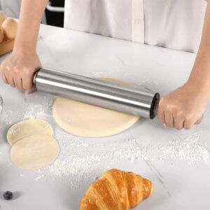 Rolling Pin with Wooden handle,9.6inch Stainless Steel Roller, rolling pins for baking,Which can be used to make Pizza, Pie Crust, Cookies, Pastry,sugar，Pasta and other dough.By Amber&Sean