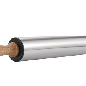 Rolling Pin with Wooden handle,9.6inch Stainless Steel Roller, rolling pins for baking,Which can be used to make Pizza, Pie Crust, Cookies, Pastry,sugar，Pasta and other dough.By Amber&Sean