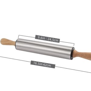 Rolling Pin with Wooden handle,9.6inch Stainless Steel Roller, rolling pins for baking,Which can be used to make Pizza, Pie Crust, Cookies, Pastry,sugar，Pasta and other dough.By Amber&Sean