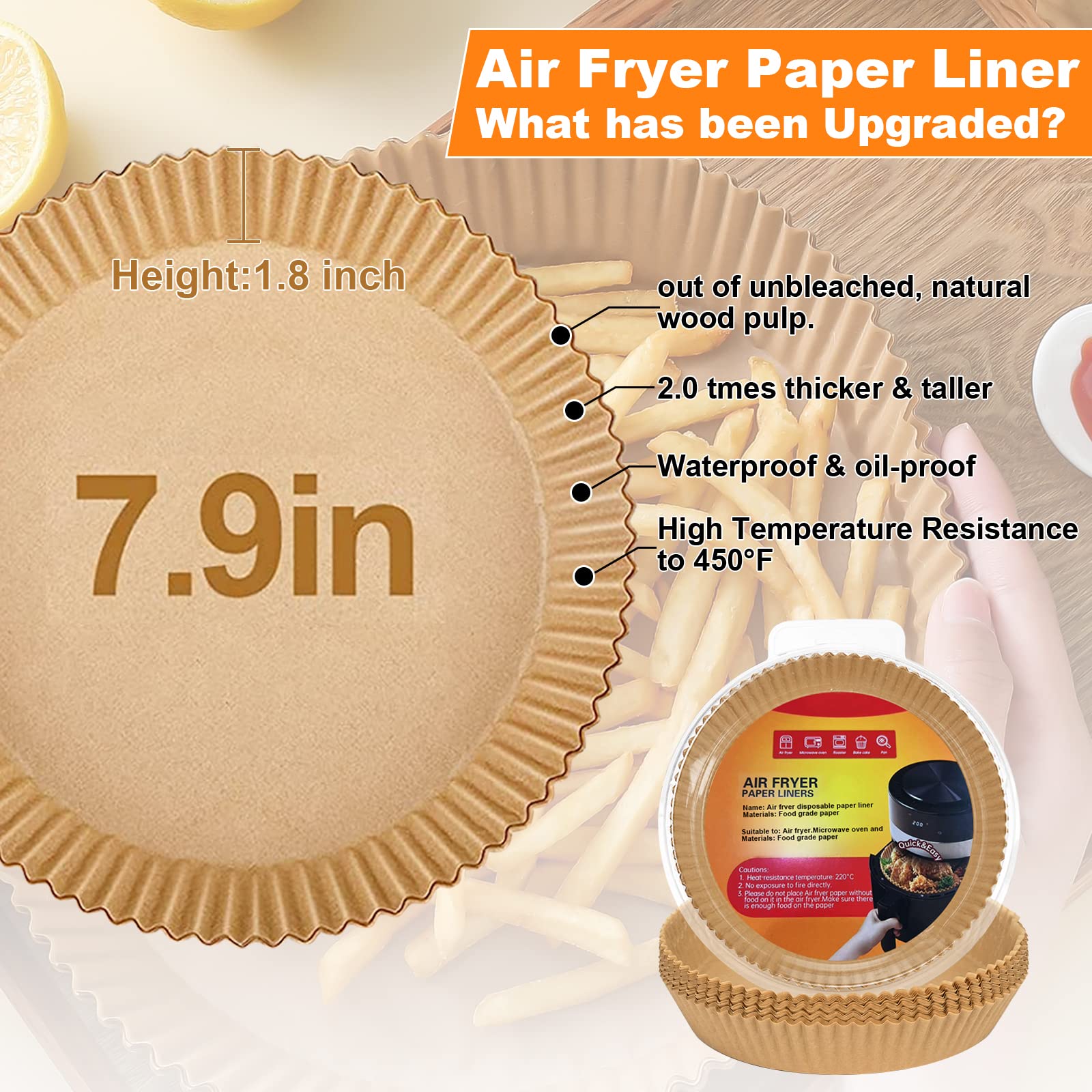 Air Fryer Paper Liners 7.9 Inch, 100 Pcs Non-Stick Parchment paper liner, Round Air Fryer Disposable Paper Liners for 5-8QT Air fryer, Oil-proof, Water-proof, Parchment Baking Paper