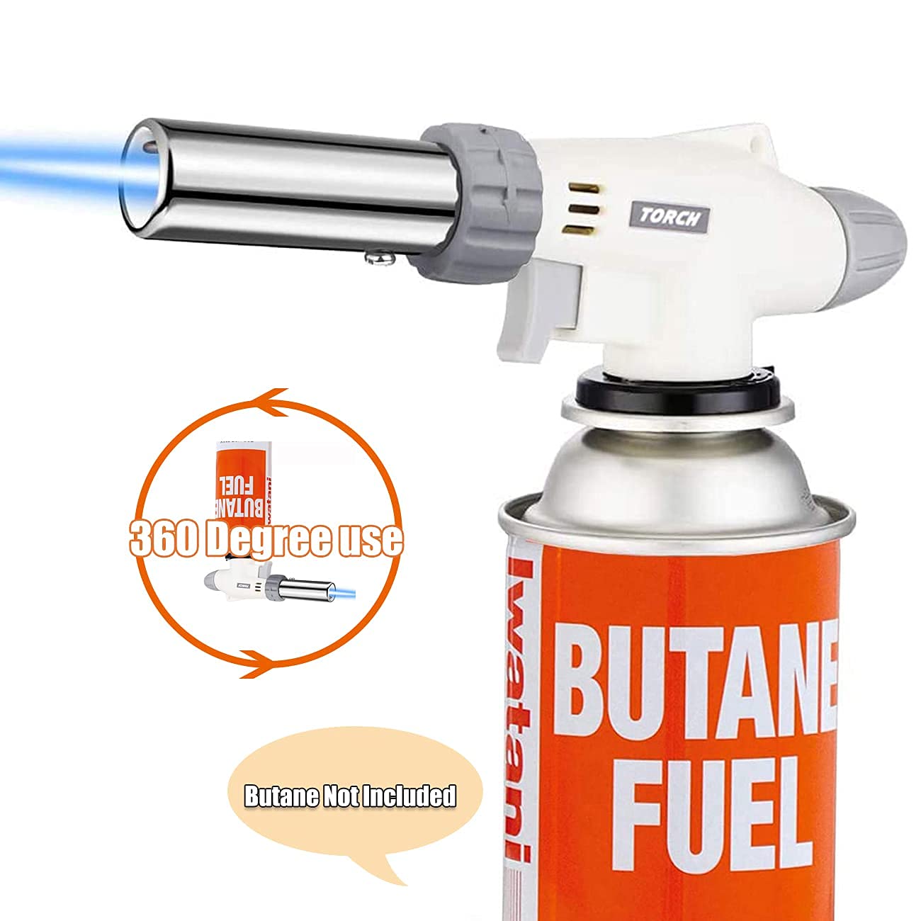 Butane Torch Kitchen Blow Lighter Gas burner, Culinary Torches Chef Cooking Professional Adjustable Flame with Reverse Use, for Creme, Brulee, BBQ, Camp, Baking, Jewelry welding (Butane Not Included)