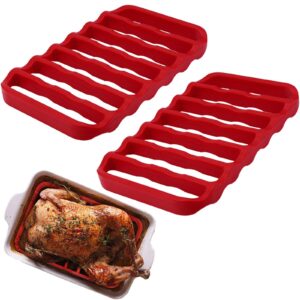 fivebop 2 pack silicone roasting racks non stick easy-clean cooling rack for cooking baking steaming (2pack-red)