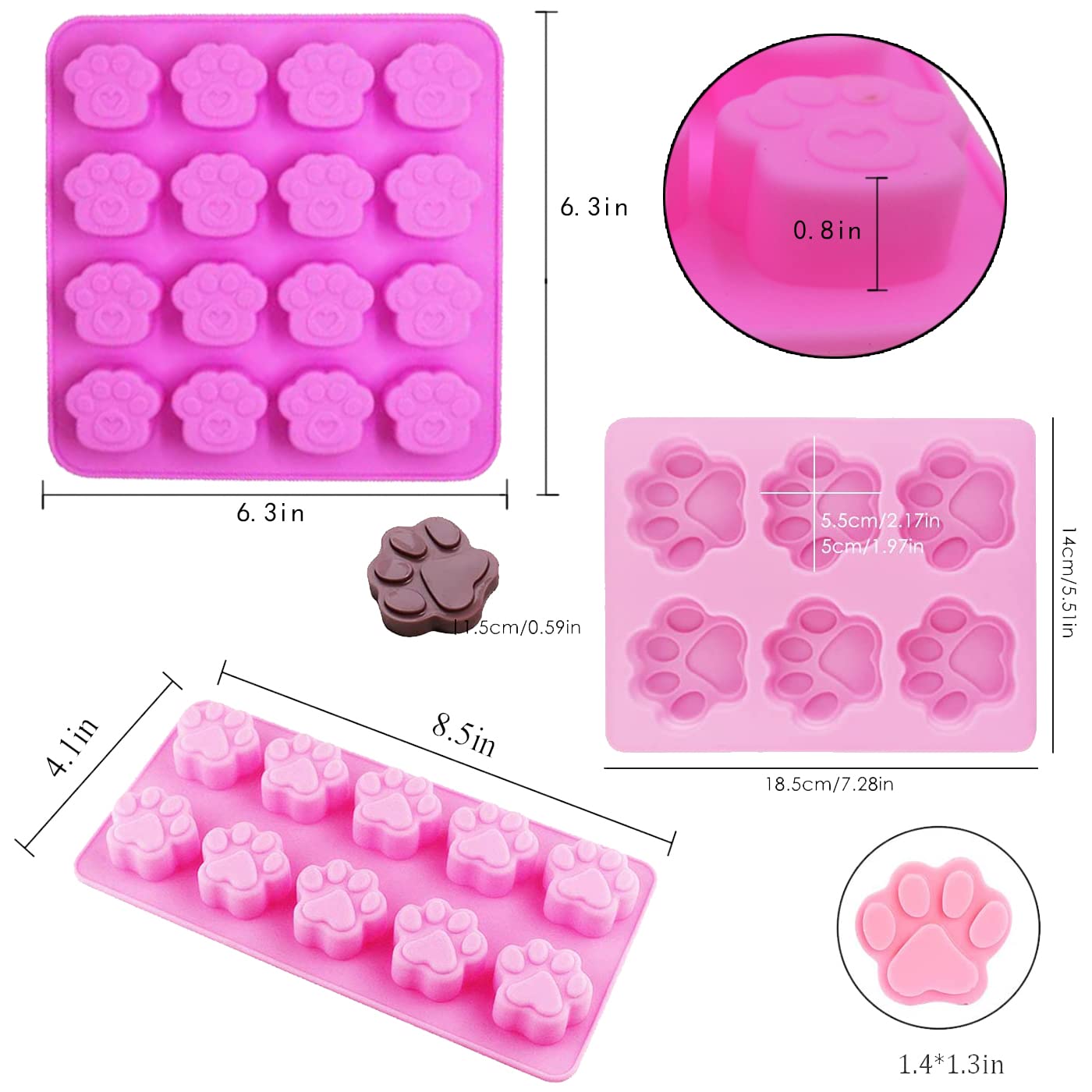 Set of 6, 3 Packs Silicone Molds Puppy Dog Paw(4 cavity,10 cavity,16 cavity) and 3 Packs Stainless Steel Bone Cookie Cutter,for Homemade Treats and Cat Dog Animal Paw Ice Candy Chocolate Baking Mold