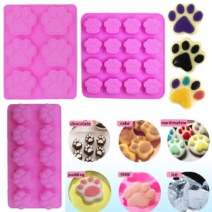 Set of 6, 3 Packs Silicone Molds Puppy Dog Paw(4 cavity,10 cavity,16 cavity) and 3 Packs Stainless Steel Bone Cookie Cutter,for Homemade Treats and Cat Dog Animal Paw Ice Candy Chocolate Baking Mold