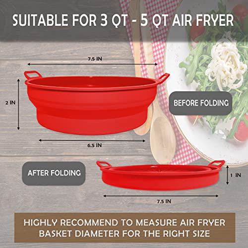 Foldable Silicone Air Fryer Liners - EATSY Air Fryer Silicone Liners Pot, Replacement of Parchment Paper Sheets, 2 Set of 7.5 Inch Air Fryer Liners Reusable For 3QT - 5QT