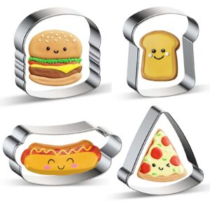 4 piece xzhloym cookie cutters set - hamburger burger cheeseburger hot dog toast slice of bread pizza food shape cookie cutter stainless steel molds for flour box bakery baking - diy gift for women