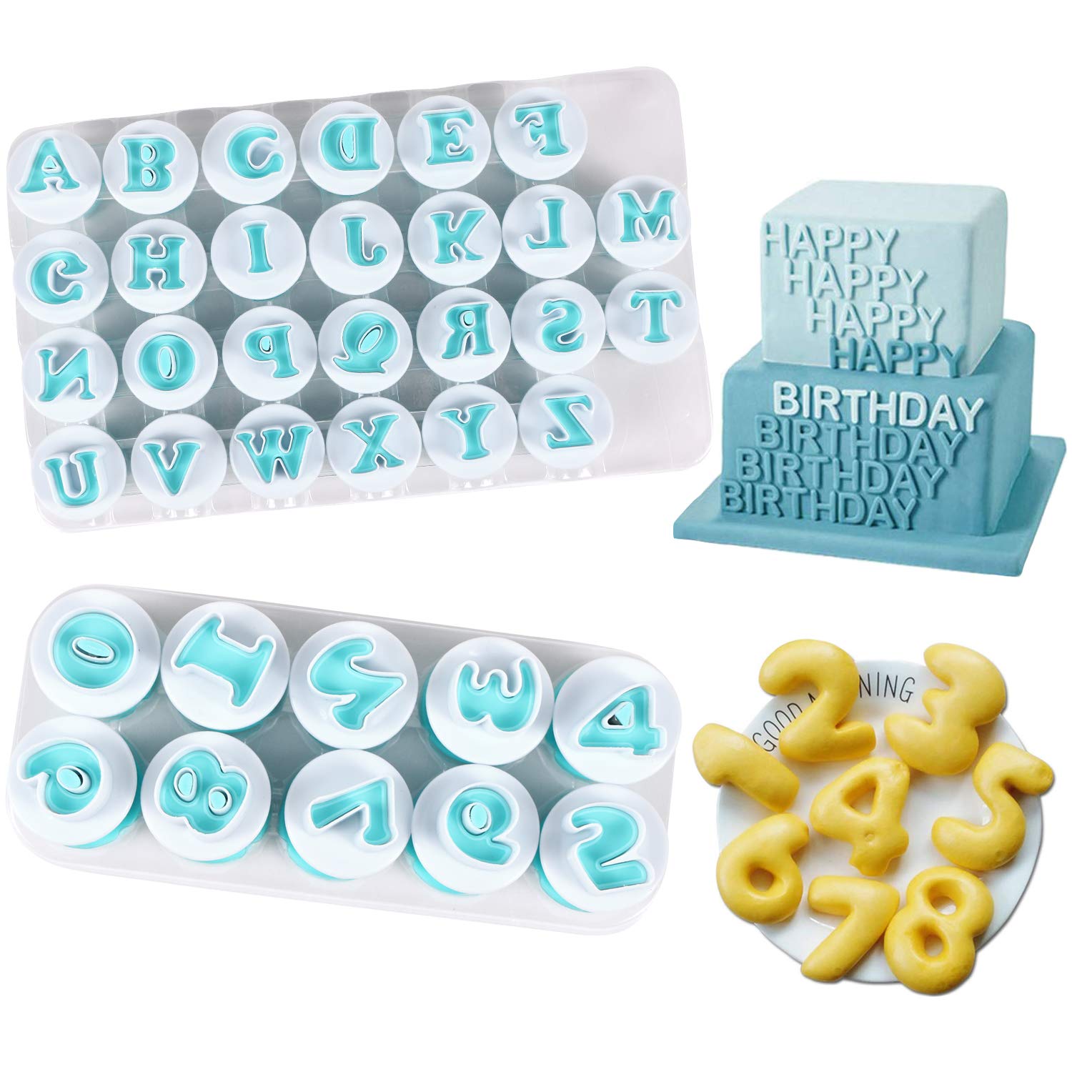 Alphabet Letter Numbers Cake Mould Set, BENBO 36 Pieces Fondant Cake Sugar Craft Cookies Stamp Impress Embosser Plunger Cookie Cutter Mold Biscuit Decorating Tools