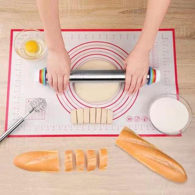 NASNAIOLL Rolling Pin and Baking Pastry Mat Set,Stainless Steel Dough Roller,Rolling Pins with Adjustable Thickness Rings,for Baking Fondant,Pizza,Pie,Pastry,Pasta,Dough