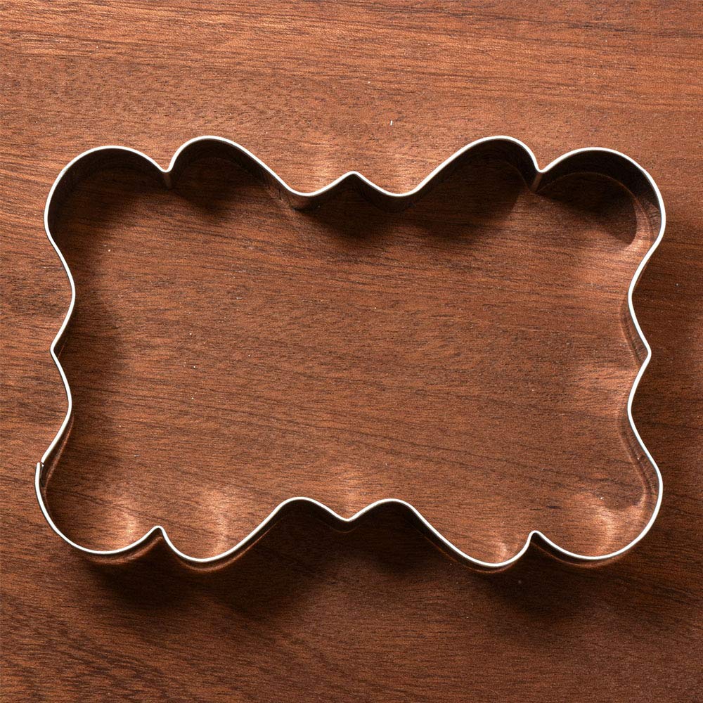 LILIAO Large Rectangle Fancy Plaque Cookie Cutter Frame Sandwich Fondant Biscuit Cutter - 5 x 3.6 inches - Stainless Steel - by Janka