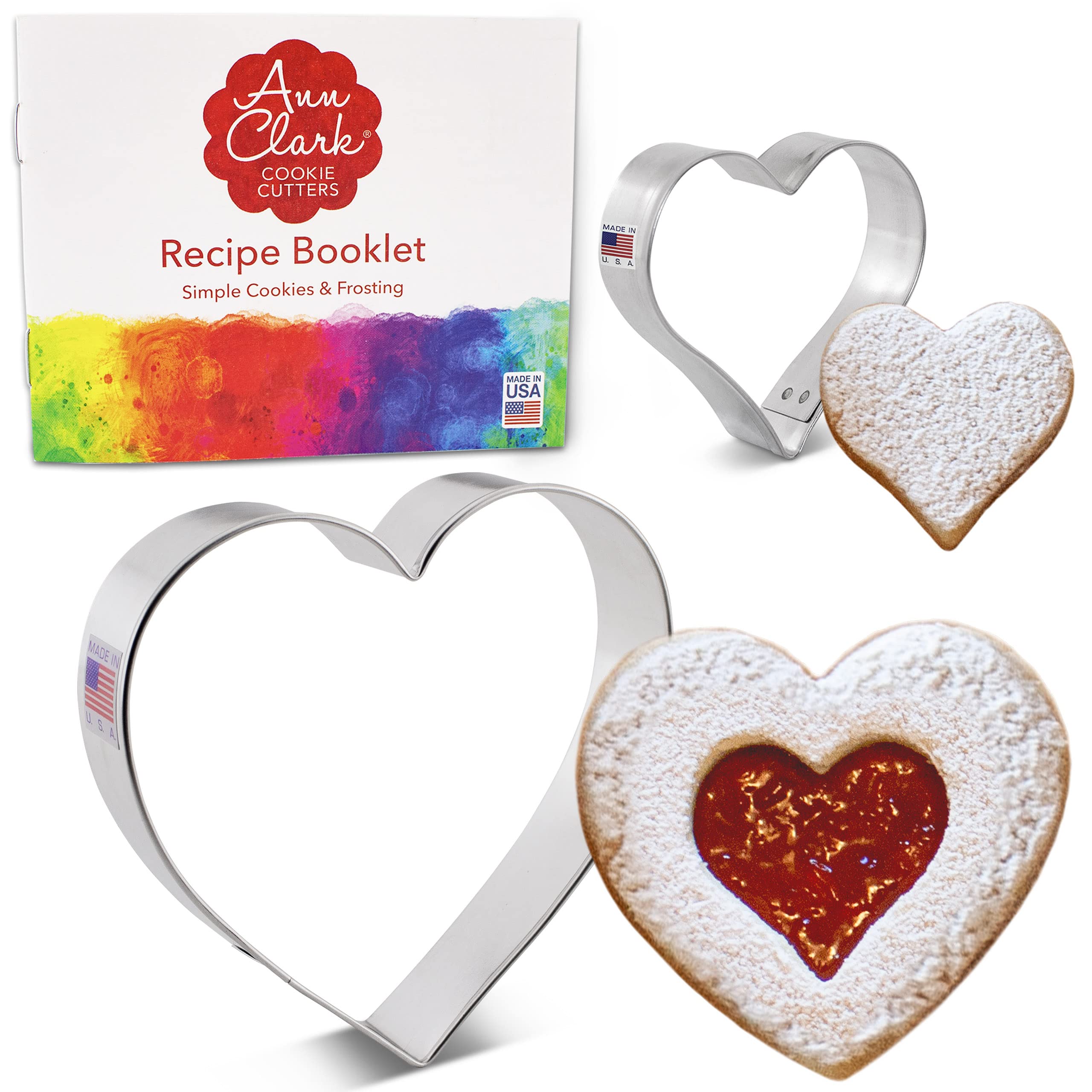 Valentine's Linzer Cookie Cutters 2-Pc. Set Made in the USA by Ann Clark, 4", 2"