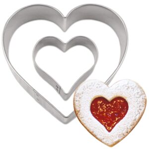 Valentine's Linzer Cookie Cutters 2-Pc. Set Made in the USA by Ann Clark, 4", 2"
