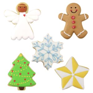 Christmas and Holiday Cookie Cutters 5-Pc Set Made in USA by Ann Clark, Gingerbread Man, Christmas Tree, Star, Snowflake, Angel