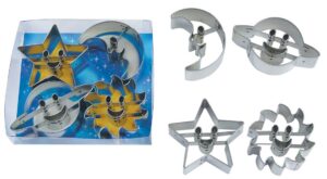 r&m international astro space cookie cutters, saturn, moon, star, sun, 4-piece set