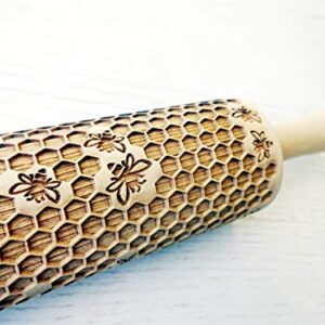 HONEYCOMB EMBOSSING ROLLING PIN LASER ENGRAVED ROLLING PIN WITH BEES PATTERN FOR HOMEMADE COOKIES