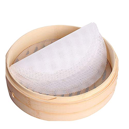 Inchant 5Pcs Kitchen Silicone Steamer Mesh Non-Stick Pad Round Shape Dumplings Mat Steamed Buns Baking Pastry Dim Sum Mesh（11" Diameter）