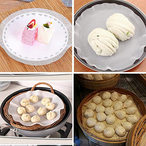 Inchant 5Pcs Kitchen Silicone Steamer Mesh Non-Stick Pad Round Shape Dumplings Mat Steamed Buns Baking Pastry Dim Sum Mesh（11" Diameter）