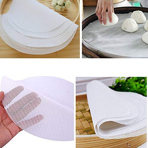 Inchant 5Pcs Kitchen Silicone Steamer Mesh Non-Stick Pad Round Shape Dumplings Mat Steamed Buns Baking Pastry Dim Sum Mesh（11" Diameter）