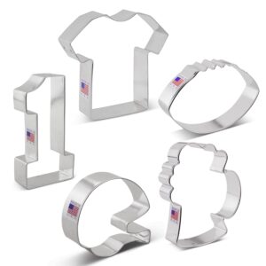 Football Cookie Cutters 5-Pc. Set Made in the USA by Ann Clark, Football, Helmet, Jersey, Beer Mug, Number One