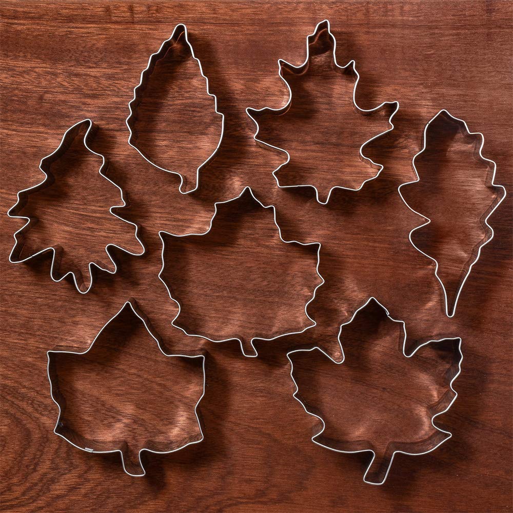 LILIAO Leaf Cookie Cutter Set - 7 Pieces - Maple Leaf, Rose Leaf, Ivy Leaf, Oak Leaf - Stainless Steel