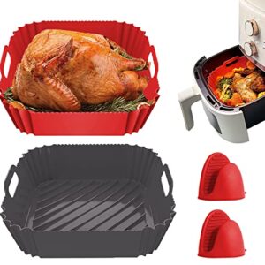 Chunyee 2 Pcs 8.5 in Air Fryer Silicone Liners, with Heat-Proof Gloves Silicone Air Fryer Liners, Easy to Clean Air Fryer Liners Silicone Square, Non-Stick Air Fryer Liners Reusable Fit 4 to 8 Qt