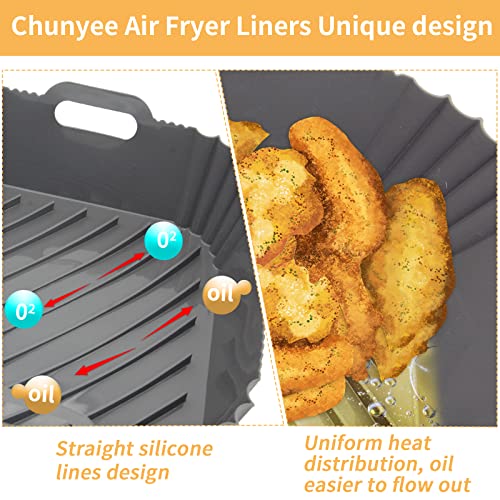 Chunyee 2 Pcs 8.5 in Air Fryer Silicone Liners, with Heat-Proof Gloves Silicone Air Fryer Liners, Easy to Clean Air Fryer Liners Silicone Square, Non-Stick Air Fryer Liners Reusable Fit 4 to 8 Qt