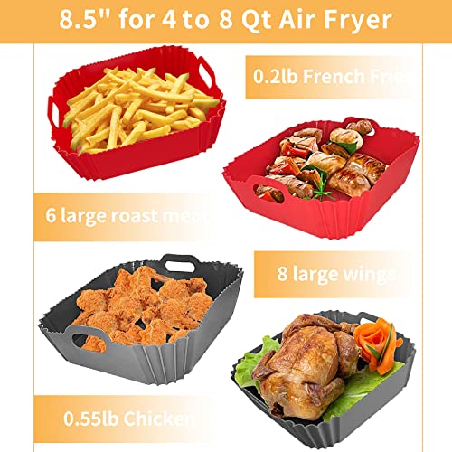 Chunyee 2 Pcs 8.5 in Air Fryer Silicone Liners, with Heat-Proof Gloves Silicone Air Fryer Liners, Easy to Clean Air Fryer Liners Silicone Square, Non-Stick Air Fryer Liners Reusable Fit 4 to 8 Qt