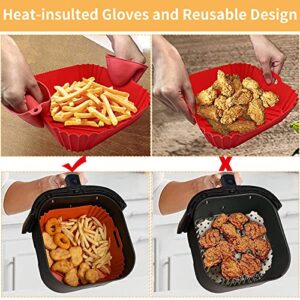 Chunyee 2 Pcs 8.5 in Air Fryer Silicone Liners, with Heat-Proof Gloves Silicone Air Fryer Liners, Easy to Clean Air Fryer Liners Silicone Square, Non-Stick Air Fryer Liners Reusable Fit 4 to 8 Qt