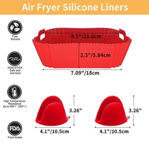 Chunyee 2 Pcs 8.5 in Air Fryer Silicone Liners, with Heat-Proof Gloves Silicone Air Fryer Liners, Easy to Clean Air Fryer Liners Silicone Square, Non-Stick Air Fryer Liners Reusable Fit 4 to 8 Qt