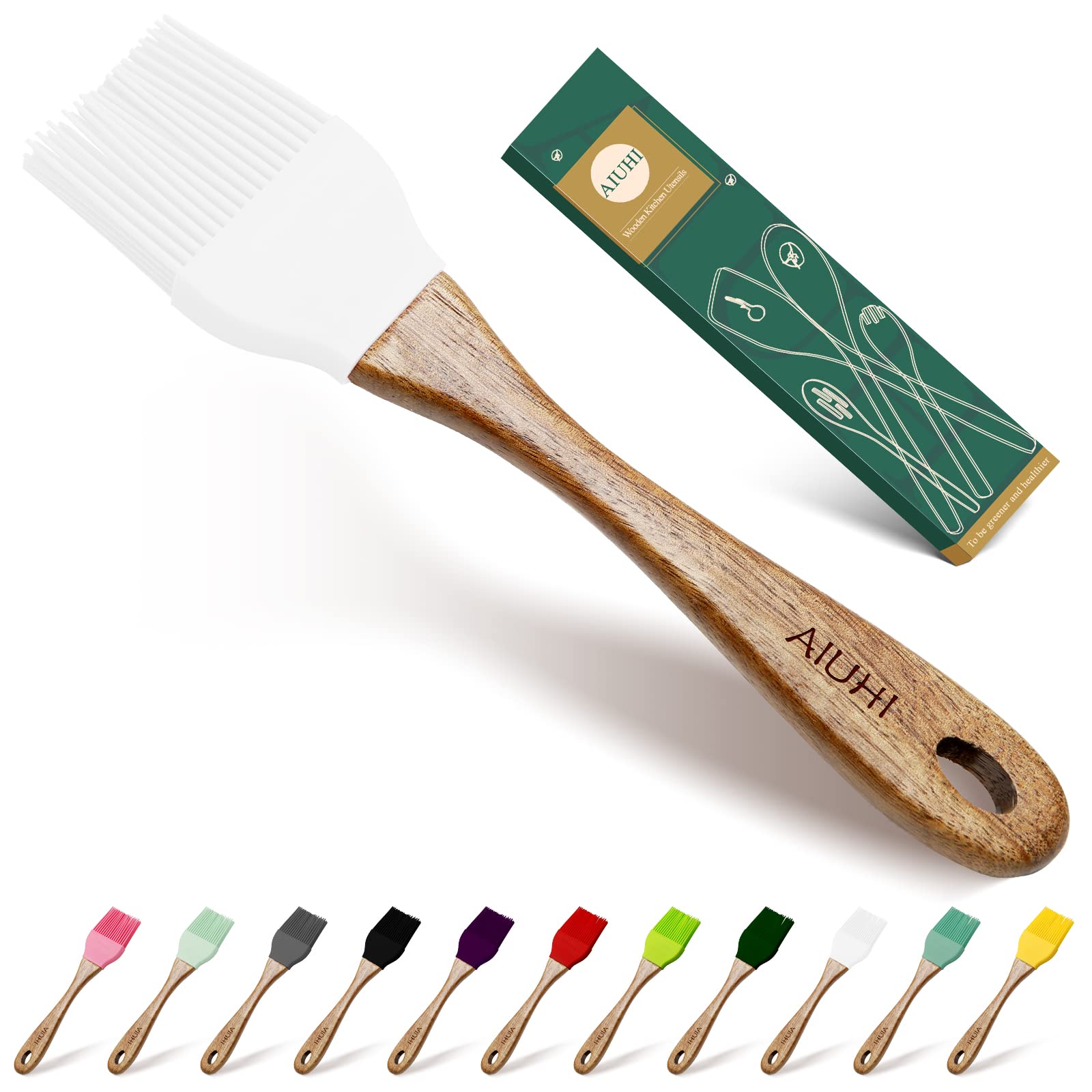 Oil and Butter Brush,Silicone Basting Brush with Wooden Hand,Pastry Brush for Cooking White