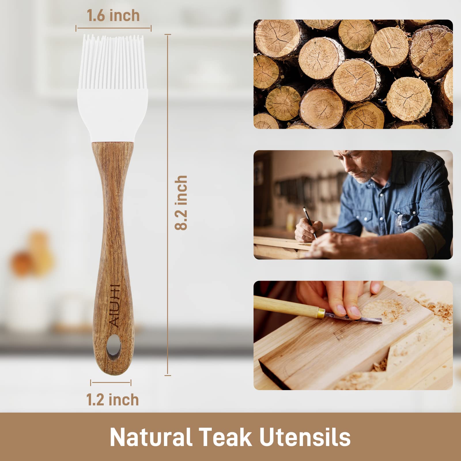 Oil and Butter Brush,Silicone Basting Brush with Wooden Hand,Pastry Brush for Cooking White