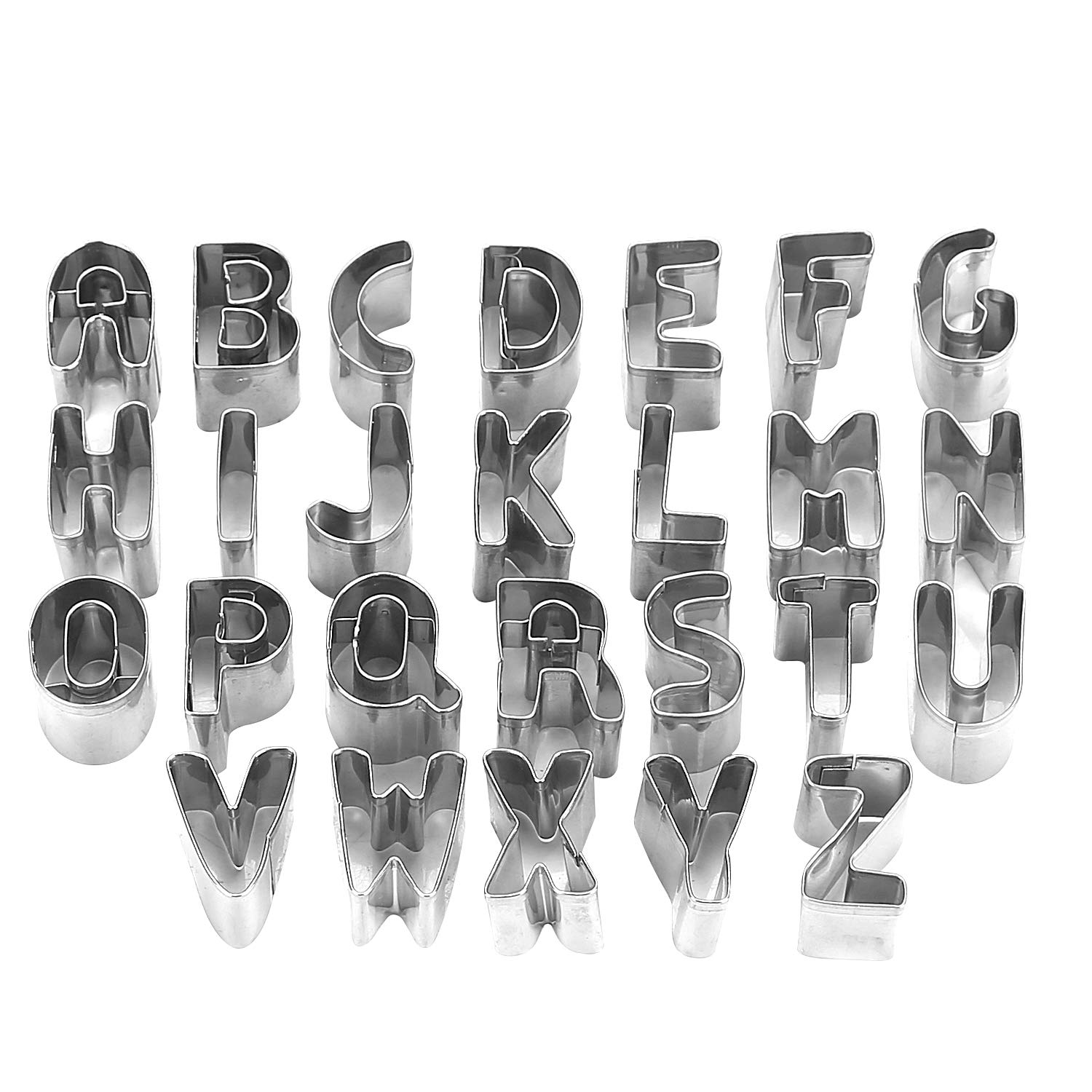 LUHUA Alphabet Cookie Cutters A-Z Set of 26 Plain Edge Stainless Steel Non-Stick DIY Biscuit Mold